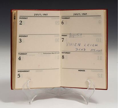 Agenda de Vivien Leigh de 1967, el año de su muerte, propiedad de Elvira Clara Bonet, que se subasta en Barcelona.