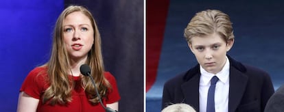 Chelsea Clinton e, à direita, Barron Trump.