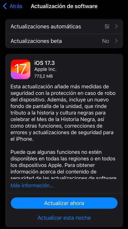 Llegada iOS 17.3