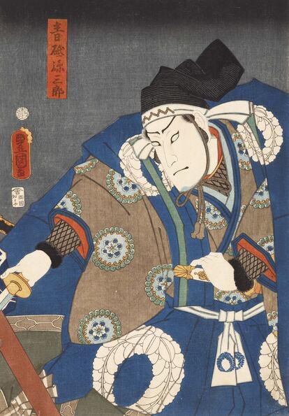 Retrato realizado por Kunisada del actor Aoto Magosaburo. 1859.