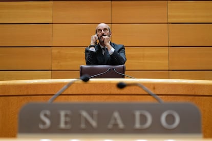 El presidente del senado, Pedro Rollán, durante la sesión de control al Gobierno este martes en la Cámara alta.