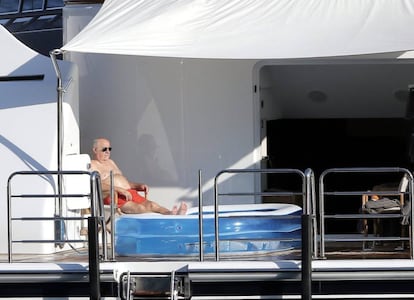 Amancio Ortega lounging on his luxury yacht Valoria.