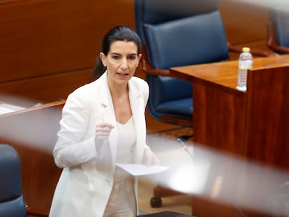 La portavoz de Vox, Rocío Monasterio, interviene en un pleno de la Asamblea de Madrid en marzo de 2023.