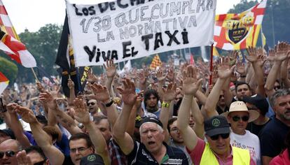 Manifestación de taxistas en Madrid.