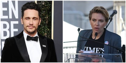 James Franco, en los Globos de Oro, y Scarlett Johansson, el sábado en la Marcha de las Mujeres en Los Ángeles.