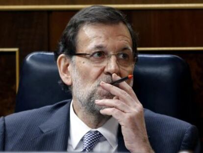 El presidente del Gobierno, Mariano Rajoy, en el Congreso durante el debate del Estado de la Naci&oacute;n. 