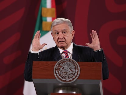 El presidente de México, Andrés Manuel López Obrador, durante su conferencia de prensa matutina de este jueves.