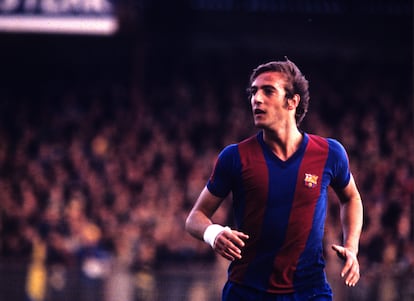 Johan Neeskens jugando con la camiseta del FC Barcelona en la temporada 1977/1978.