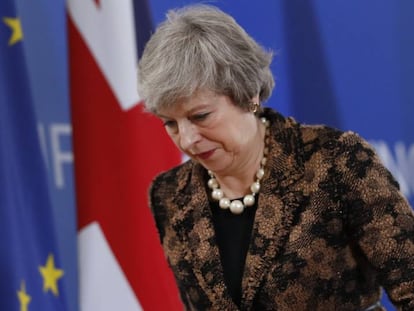 A primeira-ministra britânica, Theresa May, nesta sexta-feira em Bruxelas.
