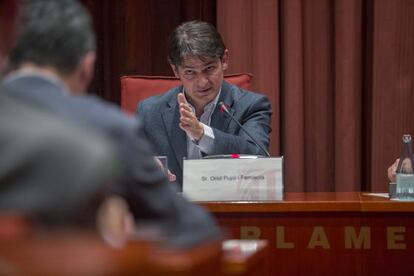 Oriol Pujol durant la compareixen&ccedil;a al Parlament. 