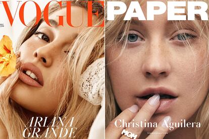 Ariana Grande y Christina Aguilera presumen de pecas en dos portadas.