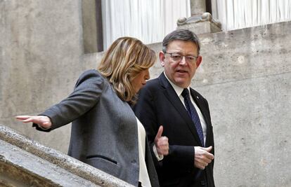 Susana Díaz y Ximo Puig hoy en el Palau de la Generalitat.