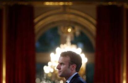 Emmanuel Macron, el 27 de abril en el Palacio del Elíseo (París).