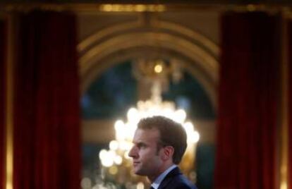 Emmanuel Macron, el 27 de abril en el Palacio del El&iacute;seo (Par&iacute;s).