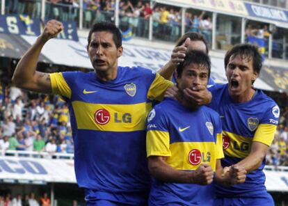 Los jugadores del Boca Juniors celebran la victoria.