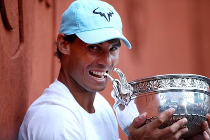 Rafa Nadal celebrating his 11th Roland Garros victory on Sunday.