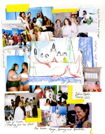 Collage de imágenes que incluye sesiones y gente del equipo de Camila Falquez.  