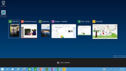 Primera captura de pantalla del nuevo Windows 10. El nuevo botón de tareas de la barra de tareas permite un acceso en solo clic a todas las aplicaciones y programas que se están utilizando.