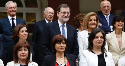 Santamar&iacute;a, Rajoy y B&aacute;&ntilde;ez, este viernes.