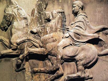 Escena de la retirada de los mercenarios griegos en un bajorrelieve que se encuentra en el British Museum.