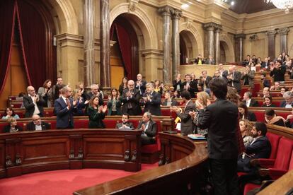Los diputados de ERC, a diferencia de los de JxCat, no han aplaudido la intervención del presidente de la Generalitat, Quim Torra.