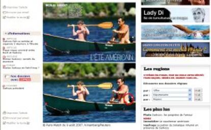 El web del diari 'L'Express' mostra la fotografia original de Reuters (a baix) i el retoc de la revista 'Paris-Match' del mixelín del president francès, Nicolas Sarkozy, durant les vacances d'estiu que va passar als EUA.