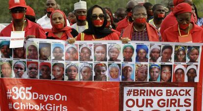 Manifestación en Nigeria durante el primer aniversario del secuestro de las niñas de Chibok.