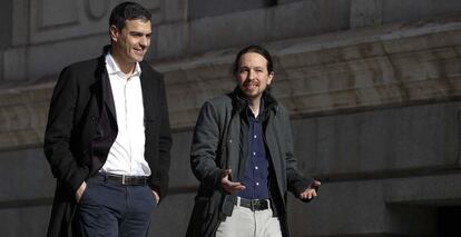 Sánchez e Iglesias, el miércoles antes de reunirse en el Congreso.