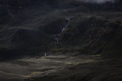 Un arroyo desciende por los páramos del Parque Nacional Natural Los Nevados, en mayo de 2023.