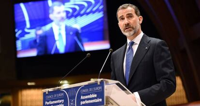 Felipe VI durante su intervenci&oacute;n en la Asamblea del Consejo de Europa. 