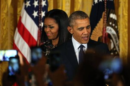 Barack Obama y su esposa Michelle, en un acto este mi&eacute;rcoles 
