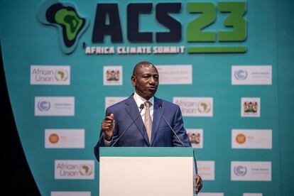 Kenyan President William Ruto speaking at the African Climate Summit in Nairobi on Tuesday.