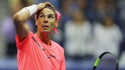 Rafael Nadal celebra su victoria ante Lajovic.