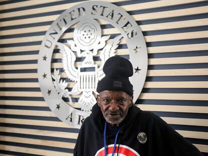 In this photo provided by Gabriella Rico, Vietnam War-era Army veteran Harold Tilson Jr., stands in a room on the campus of the Veterans Empowerment Organization in Atlanta, Nov. 10, 2023.