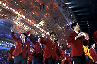 La delegación española durante el desfile inaugural.