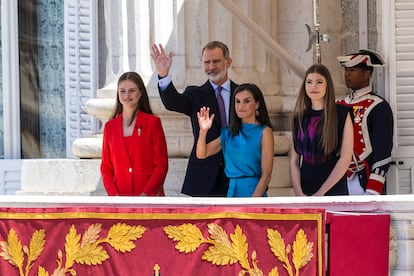 La princesa de Asturias, el rey Felipe VI, la reina Letizia, y la infanta Sofía, este miércoles.