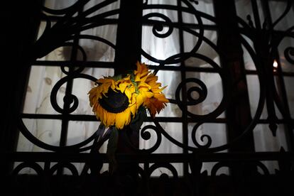 Girasoles cuelgan de la puerta de entrada de la casa en Medellín 113 de la Col. Roma, el 22 de diciembre.