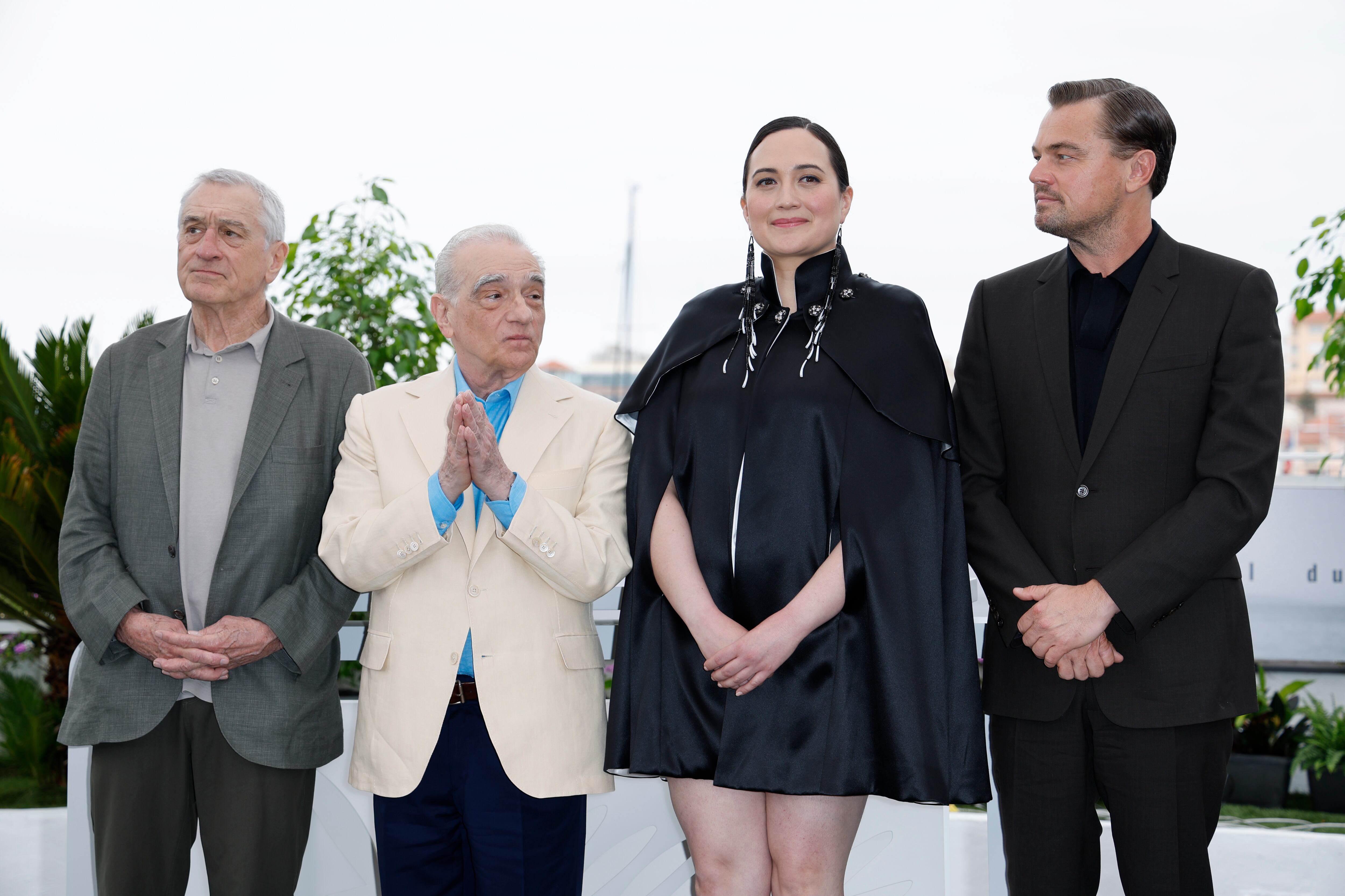 Robert De Niro, Martin Scorsese, Lily Gladstone y Leonardo DiCaprio, en Cannes en mayo.