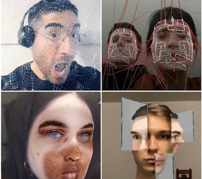 De izquierda a derecha y de arriba a abajo, los filtros de Instagram para Finding Art de Solimán López, Pau Jiménez y Raquel Villa, Lola Zoido y Filip Custic