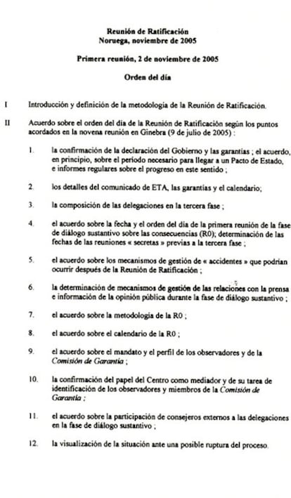 En Oslo, los interlocutores del Gobierno y ETA ratificaron la <i>hoja de ruta</i> para el diálogo. Este era el orden del día de aquella cita.