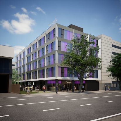 Recreación del nuevo hotel Spark By Hilton, que abrirá este verano en el barrio de San Blas (Madrid), en una imagen cedida por la compañía.