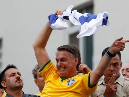 El expresidente brasileño Jair Bolsonaro en la manifestación de este domingo, en São Paulo.