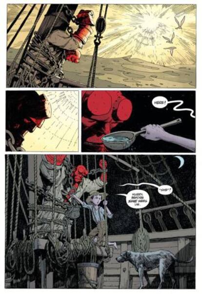 Una de las páginas de 'En la mar silente', nuevo cómic de 'Hellboy'.