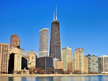 The John Hancock Center, facing Lake Michigan in Chicago.