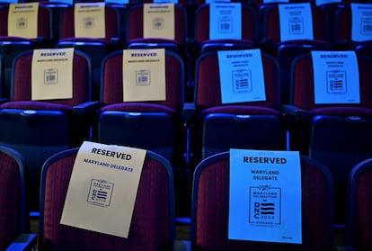 A delegate seating area at the United Center, the host venue of the Democratic National Convention (DNC) in Chicago, Illinois, US August 18, 2024.