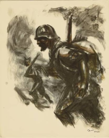 Dibuix de SIM, del 1936, de la seva 'Dotze escenes de guerra'.