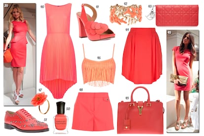 39 y 45. Elie Tahari. 41. Topshop Vestido sin mangas con falda de tablas. 42. Bimba & Lola Brazalete en forma de coral. 43. Dior Billetero de piel acolchada con charms. 44. See by Chloé Falda con largo asimétrico. 46. Topshop Cropped top con flecos. 47. Les Néréides para Egus in Love Anillo con flor. 48. Tory Burch Shorts de tiro alto. 49. Saint Laurent Tote de piel. 50. Deborah Lippmann Laca de uñas. 51. Moschino Cheap&Chic Oxford de piel con tachuelas.