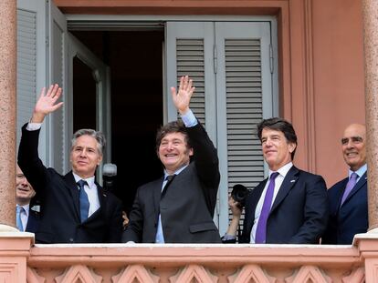 El secretario de Estado de EE UU, Antony Blinken y Javier Milei, este viernes en Buenos Aires.