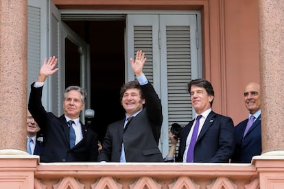 El secretario de Estado de EE UU, Antony Blinken y Javier Milei, este viernes en Buenos Aires.