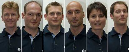 De izquierda a derecha, los astronautas Peake, Gerst, Mogensen, Parmitano, Cristoforetti y Pesquet